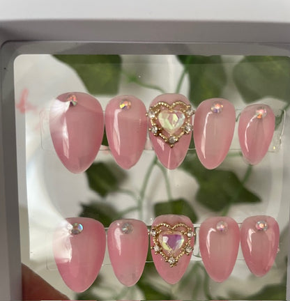 Pink Heart Press-on Nails